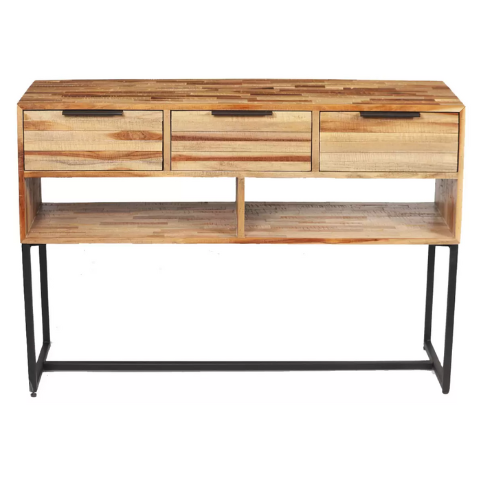 Wandtafel Recycled Teak - 3 Lades 2 Open Vakken