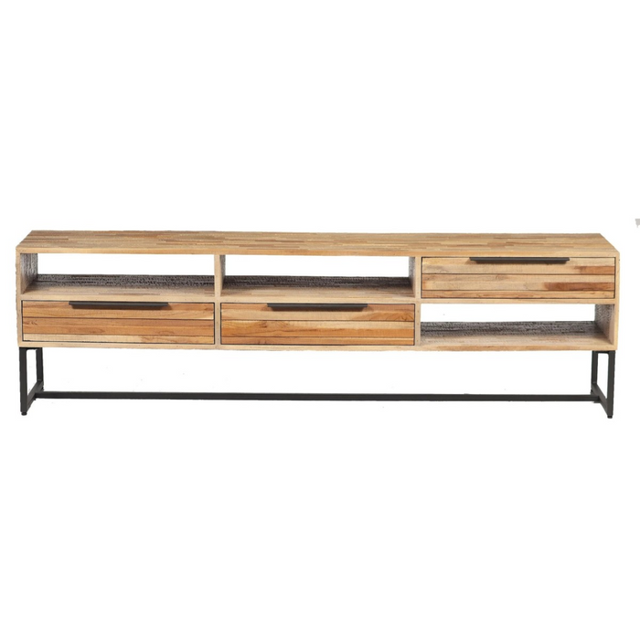 TV meubel Recycled Teak - 3 Lades 2 Open Vakken