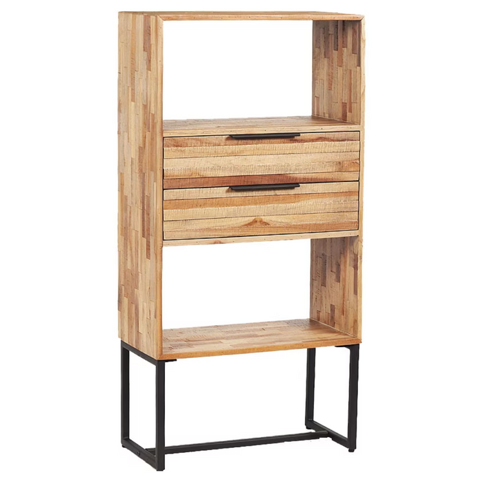 Wandkast Recycled Teak - 2 Lades 2 Open Vakken