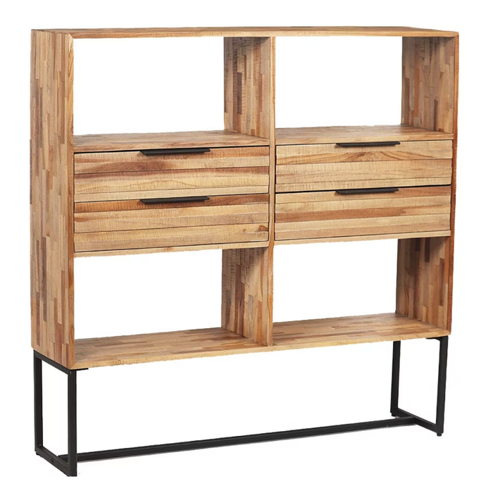 Wandkast Recycled Teak - 4 Lades 4 Open Vakken