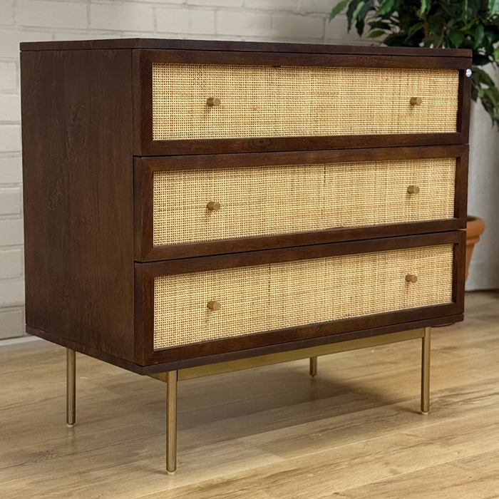 Dressoir Rotan/Mango Walnoot - 3 Lades
