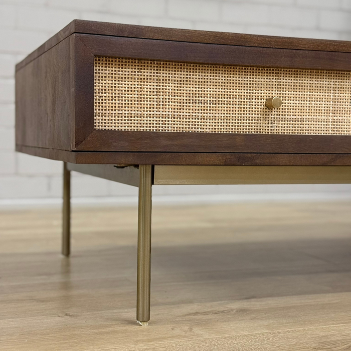 Salontafel Rotan/Mango Walnoot - 1 Lade 1 Open Vak