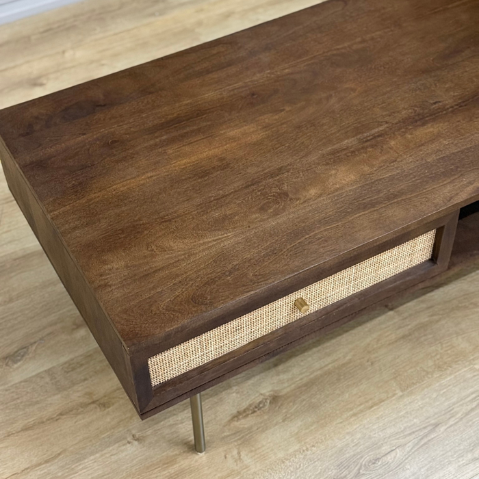 Salontafel Rotan/Mango Walnoot - 1 Lade 1 Open Vak