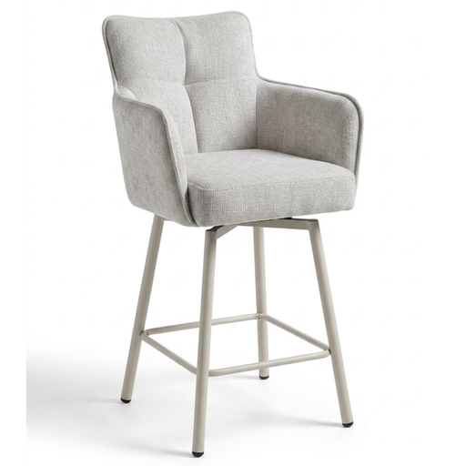 Witte barstoel James met draaifunctie en beige metalen onderstel