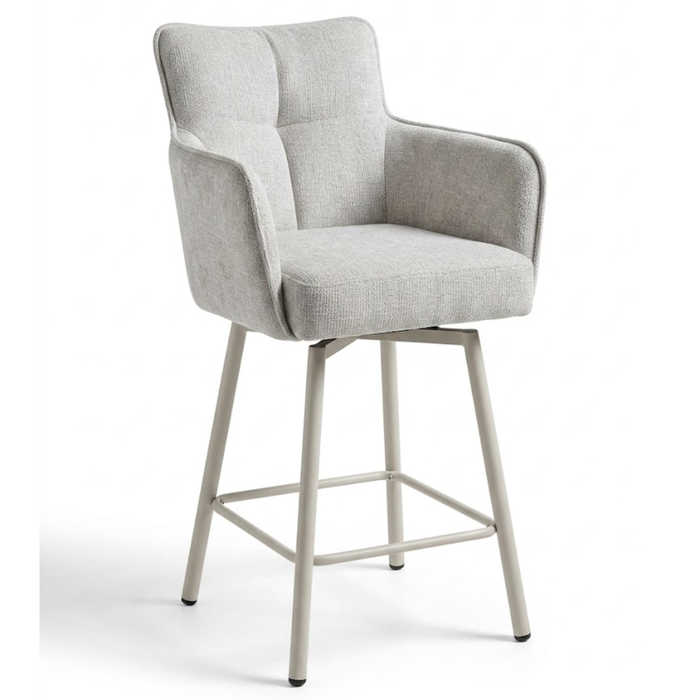 Witte barstoel James met draaifunctie en beige metalen onderstel